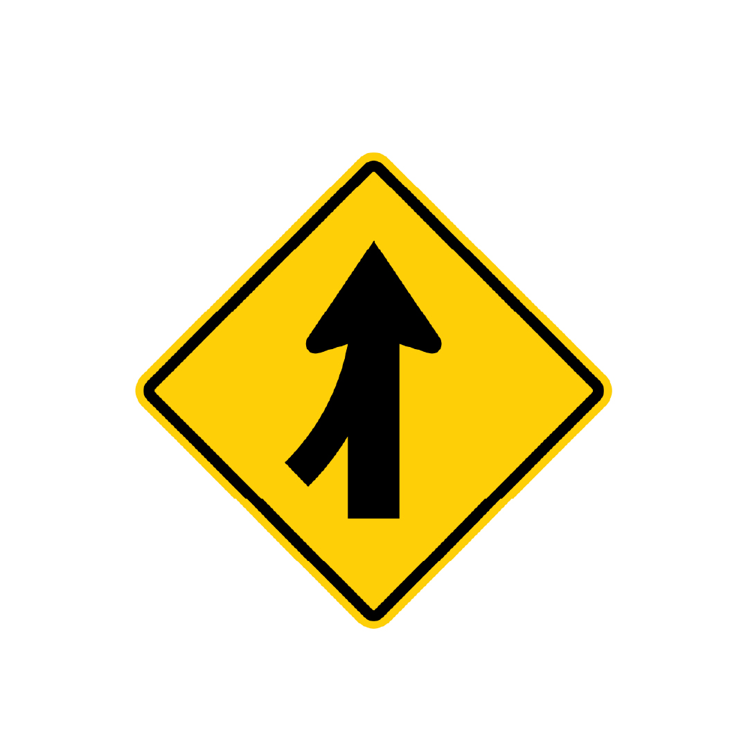 Yellow diamond-shaped road sign with a black arrow merging from the right to let drivers know there is a merge ahead.