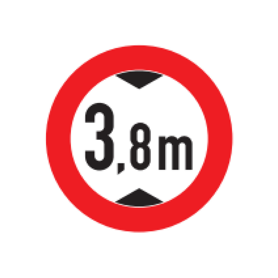 Road sign with a red circle and black arrows indicating a height restriction of 3.8 meters.