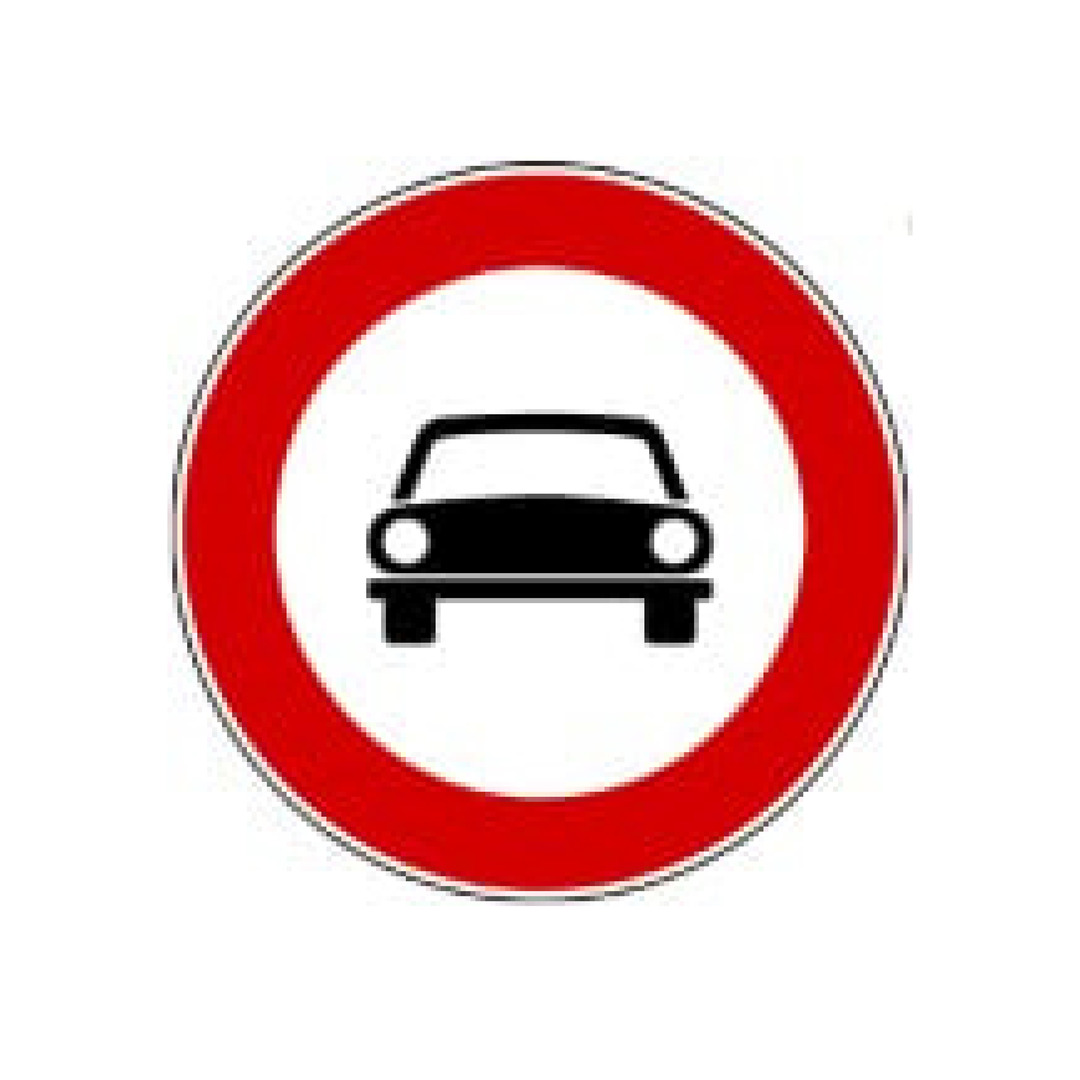 Traffic sign of a car inside a red circle on a white background to indicate no cars with four or more wheels are allowed.