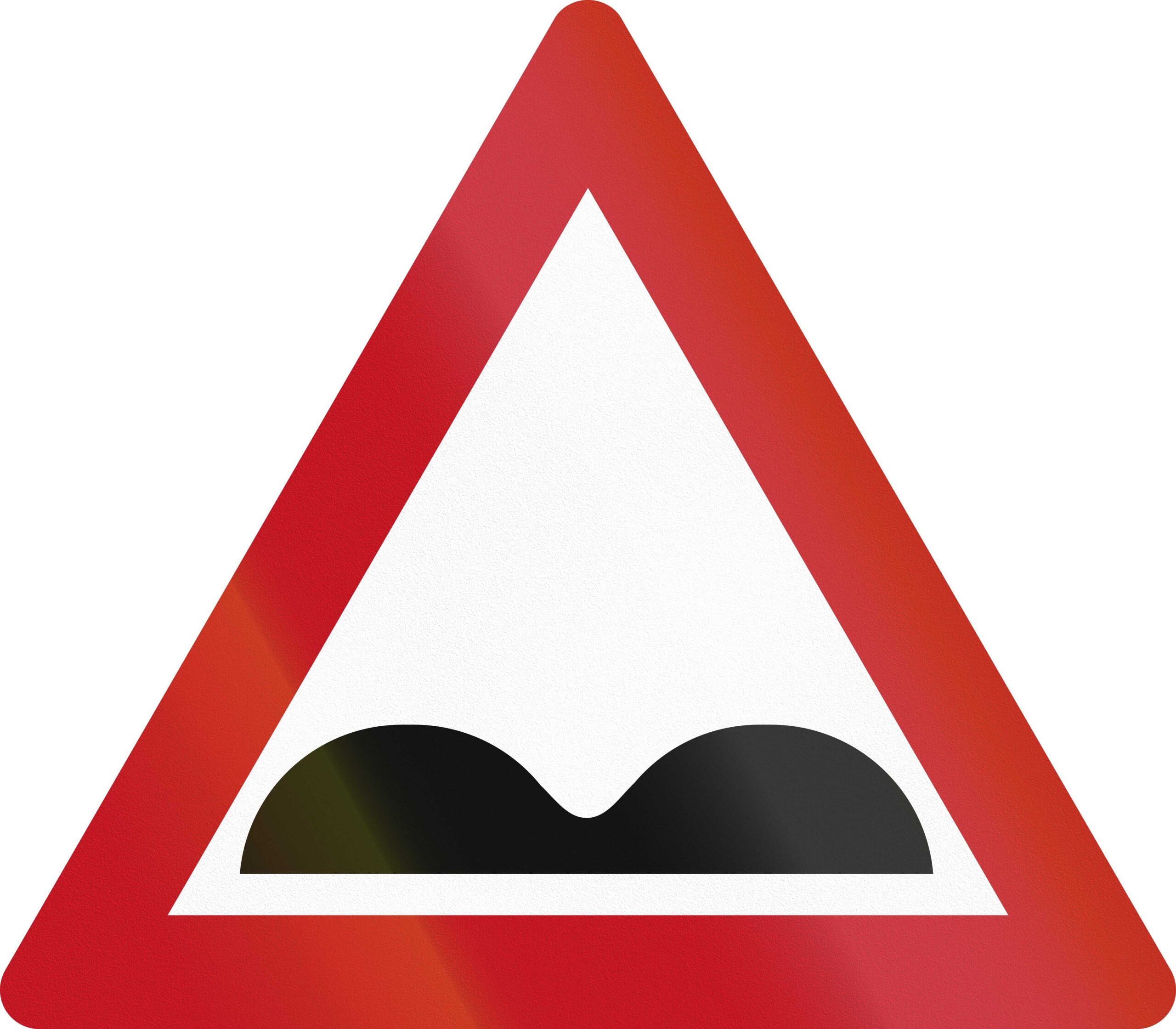 Red-bordered triangular road sign with a black hump symbol on a white background.