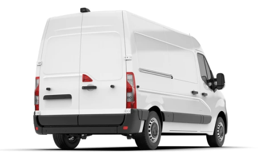 A white van viewed from the rear left side.