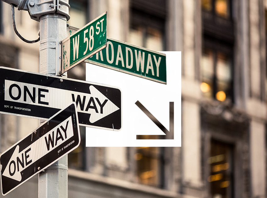 Street signs showing Broadway, W 58th Street, and multiple one-way signs.
