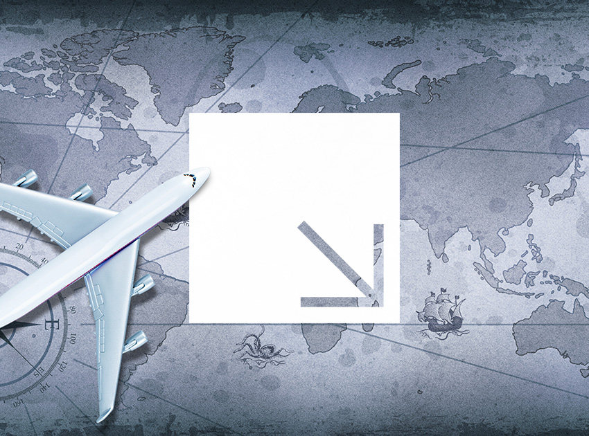 Airplane model placed over a world map, representing European travel requirements alongside the value of car hire excess insurance.